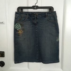 Embroidered Denim Skirt, Knee-Length